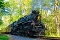 A 765 Steam Engine on the Cuyahoga Valley Scenic Railroad passes through the woods near Deep Lock Quarry Metro Park in Peninsula,