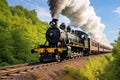 steam engine on a railway track, puffing smoke Royalty Free Stock Photo