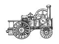 Steam engine tractor engraving vector illustration Royalty Free Stock Photo