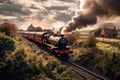 steam engine train passing through countryside Royalty Free Stock Photo