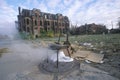 Steam escaping from manhole with chair, Detroit, Michigan