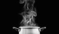 Steam over cooking pot in kitchen on dark background Royalty Free Stock Photo