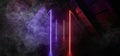 Steam Fog Smoke Triangle Dark Stage Show Corridor Tunnel Laser Neon Lights Purple Red Blue Vertical Cyber Virtual Background Sci