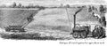 Steam harvester, vintage tractor, working machine. Agriculture panoramic banner. Farmers Antique illustration from allround sytem