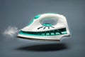 Steam iron on gray background - floating in the air