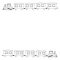 Steam locomotive and carriage frame, border. sketch hand drawn doodle style. minimalism, monochrome. invitation, card, banner.