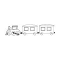Steam locomotive and carriage icon, sticker. sketch hand drawn doodle style. minimalism, monochrome. train, railroad, transport, Royalty Free Stock Photo