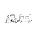 Steam locomotive and carriage icon, sticker. sketch hand drawn doodle style. minimalism, monochrome. train, railroad, transport, Royalty Free Stock Photo