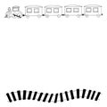 Steam locomotive, carriage and railroad frame, border. sketch hand drawn doodle style. minimalism, monochrome. template invitation