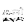 Steam locomotive and carriage, railway, simaphor set icon. sketch hand drawn doodle style. minimalism, monochrome. train, Royalty Free Stock Photo