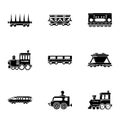 Steam locomotive icons set, simple style