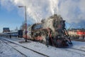 Steam locomotive LV-0522 and tourist retro train `Ruskealsky Express`