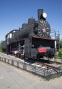 The steam locomotive-monument of Em 721-83 mounted on the station Petrokrepost, Leningrad region Royalty Free Stock Photo