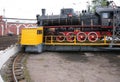 Steam locomotive in museum by side