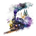 Steam locomotive in Prague, Czech Republic. Watercolor painting on white background AI Generated animal ai Royalty Free Stock Photo