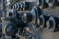 Close Up of Bolts And Parts Of A Huge Vintage Steam Locomotive