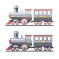 Steam locomotive on the railroad. Vector flat illustration