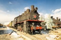 Steam locomotive-a retro exhibit of the military history Museum, Russia, Yekaterinburg, 31.03.2018 Royalty Free Stock Photo