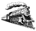 Steam locomotive retro hand drawn sketch Vector illustration ,Vintage transport Royalty Free Stock Photo