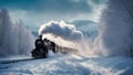 steam locomotive in the snow A steam train on a magical and mysterious day in the winter. The train is a wonderful and amazing Royalty Free Stock Photo