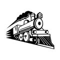 Steam Locomotive Speeding Forward Retro Mascot Black and White Royalty Free Stock Photo
