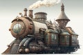 Steam locomotive in the steampunk style. Generative AI