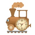 Steam locomotive style table clock for children. Isolated white background. Royalty Free Stock Photo