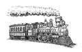 Steam locomotive transport sketch. Hand drawn vintage vector illustration