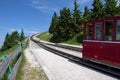 Steam locomotive of a vintage cogwheel railway going to Schafberg peak Royalty Free Stock Photo