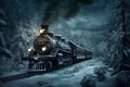 Steam locomotive winter. Generate Ai Royalty Free Stock Photo