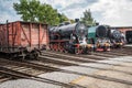 Steam locomotives in the old trains depot Royalty Free Stock Photo