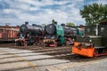 Steam locomotives in the old trains depot Royalty Free Stock Photo