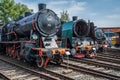 Steam locomotives in the old trains depot Royalty Free Stock Photo