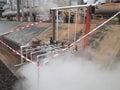 Steam pipes leakage with barricade tape,danger area ,