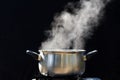 Steam on pot in kitchen