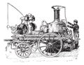 Steam pump on carriage vintage engraving