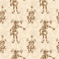 Steam punk mechanical robot seamless pattern