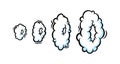 Steam rings in comic style. Growing row of round clouds of vapour or smoke for cigar, cigarette or quick motion. Vector