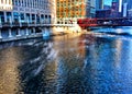 Steam rises from Chicago River as temperature plunges and water begins to cool down.