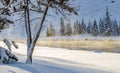 Steam rises from thermal water in Yellowstone