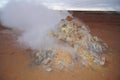 Steam rising from a fumarole (fumerole) vent at Namafjall Hverir Geothemal Area in East of Lake Myvatn, Northern Iceland