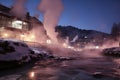 steam rising from a geothermal hot spring during winter Royalty Free Stock Photo