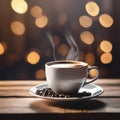 Steam Rising From a Hot Cup of Coffee on a Wooden Table With Soft Light Background Royalty Free Stock Photo