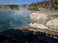 Steam rising from hot spring in crater Yellowstone National Park Royalty Free Stock Photo
