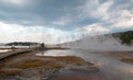 Steam rising off Hot Lake in the Lower Geyser Basin in Yellowstone National Park in Wyoming USA