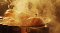 The steam rising from a pot of hot apple cider ready to warm up guests on a chilly November evening Royalty Free Stock Photo