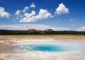 Steam rising from various geysers in the Upper Geyser Basin in Yellowstone National Park Royalty Free Stock Photo