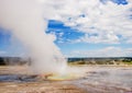 Steam rising from various geysers in the Upper Geyser Basin in Yellowstone National Park Royalty Free Stock Photo