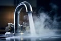Steam rising from water tap in closeup view Royalty Free Stock Photo