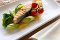 Steam salmon with side dish of vegetables